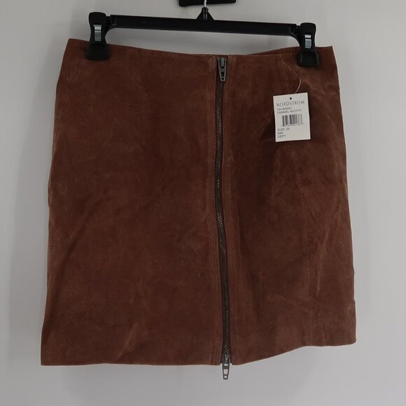 Blank NYC Brown Leather Skirt Full Zip Front Size 26 - Picture 1 of 6